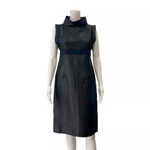 $1580 NWT 6267 Charcoal Green Silk Shift Mini Mock Neck Wool Dress size IT 42/6